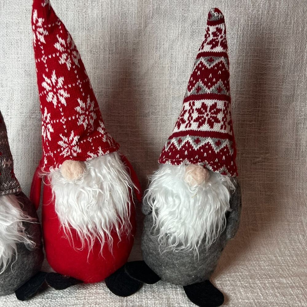 Set of 3 Christmas Gnomes‎ Stuffed Standing Holiday Nordic Red Gray 13.5"-14.5"H - Picture 4 of 5
